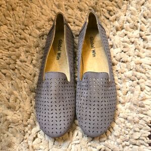 New Global Win Women's Size 9.5 Gray Brushed Perforated Slip On Flat Shoe Loafer